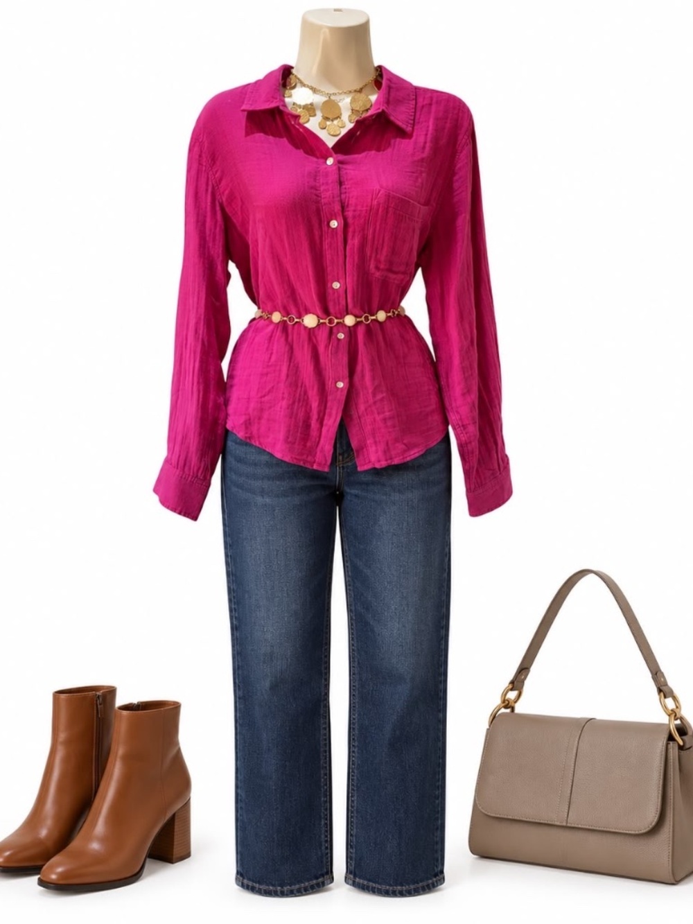 Rails Ellis Fuchsia Pink Organic Cotton Gauze Shirt Size M